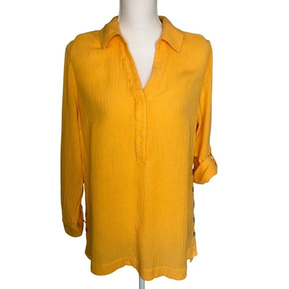 Soft Surrounding gauze tunic marigold roll tab sleeve size M - Picture 1 of 10
